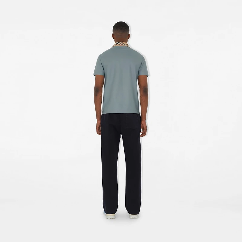 Check Collar Cotton Polo Shirt in Gale grey - Men | Burberry® Official