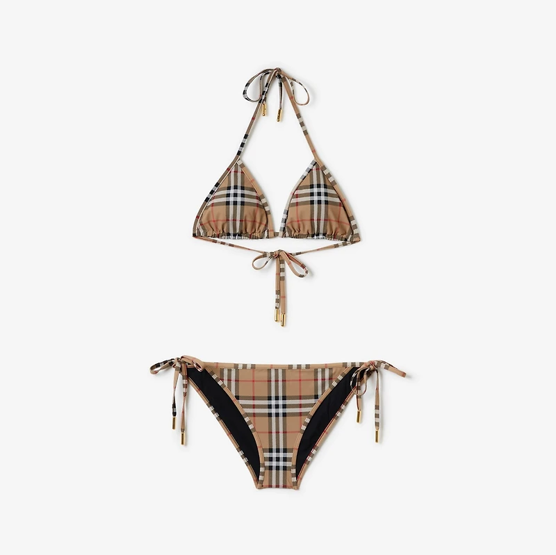 Check Triangle Bikini in Archive beige Yellow - Women, Nylon | Burberry® Official