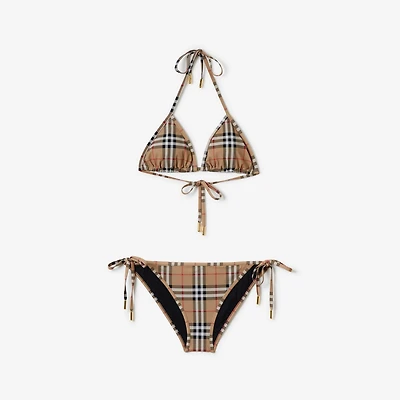 Check Triangle Bikini in Archive beige Yellow - Women, Nylon | Burberry® Official