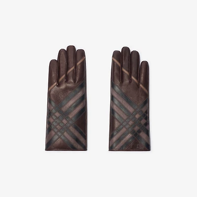 Check Intarsia Leather Gloves in Truffle brown - Women | Burberry® Official