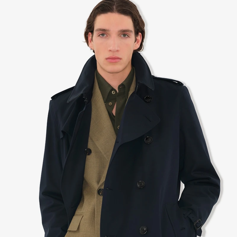 Long Kensington Heritage Trench Coat in Coal blue - Men, Cotton Gabardine | Burberry® Official