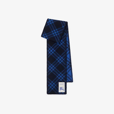 Narrow Check Wool Scarf in Ink blue | Burberry® Official