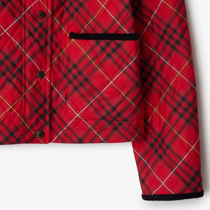 Cropped Check Cotton Quilted Jacket in Poppy red - Women | Burberry® Official
