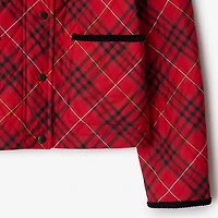 Cropped Check Cotton Quilted Jacket in Poppy red - Women | Burberry® Official