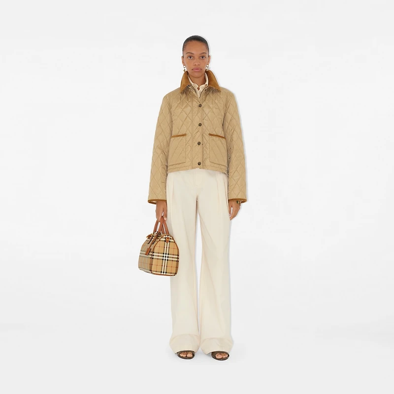 Cropped Quilted Nylon Jacket in Flax/sand - Women | Burberry® Official