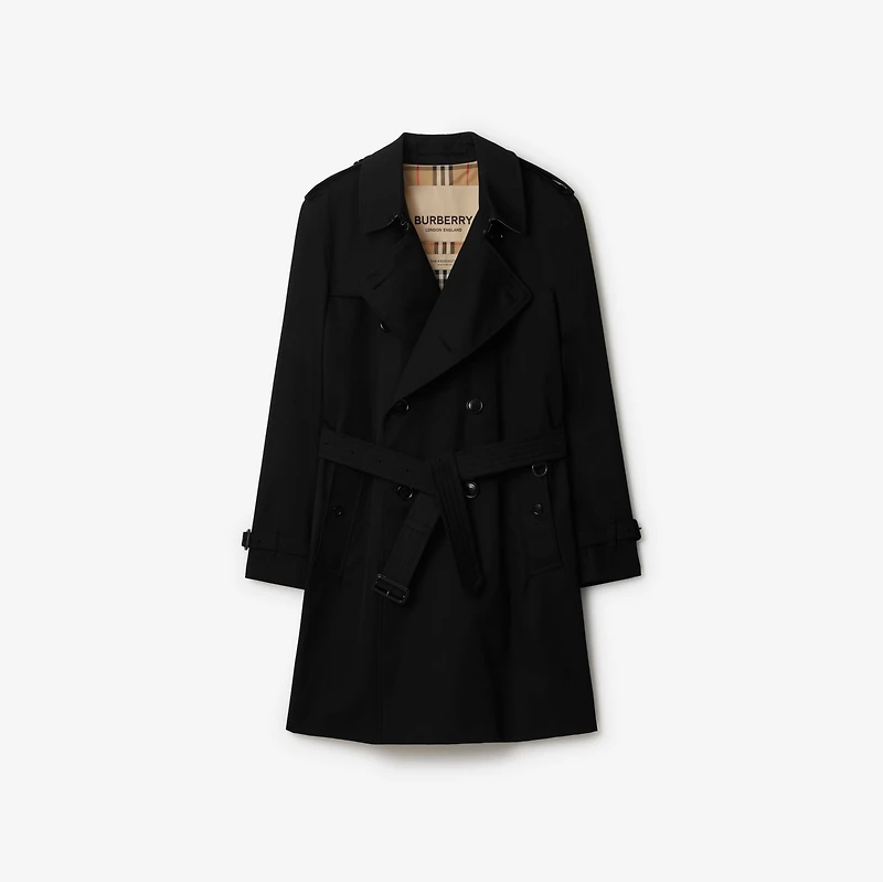 Mid-length Kensington Heritage Trench Coat in Black - Men, Cotton Gabardine | Burberry® Official
