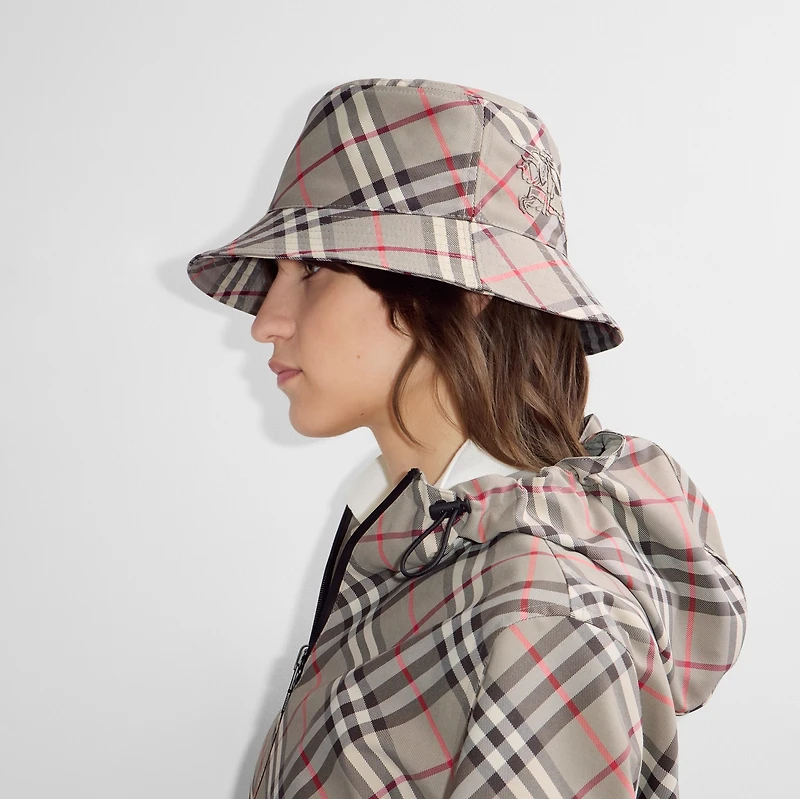 Check EKD Bucket Hat in Mauve grey - Men | Burberry® Official