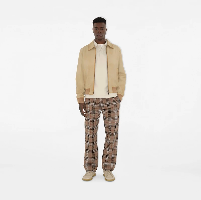 Check Cotton Blend Track Pants in Nut - Men, Nylon | Burberry® Official