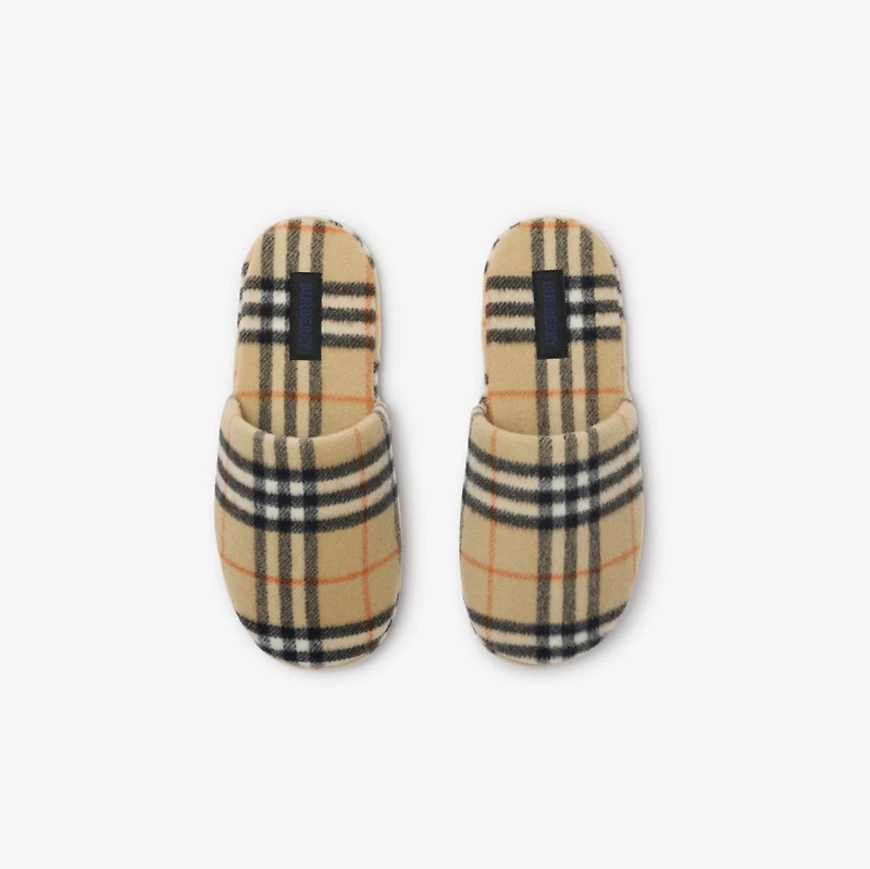 Check Wool Blend Slippers in Sand beige - Women | Burberry® Official