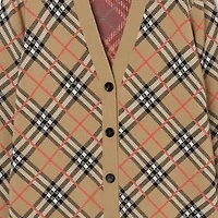 Check Cotton Wool Cardigan in Sand beige