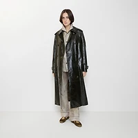 Long Embossed Leather Trench Coat in Moat green - Women | Burberry® Official