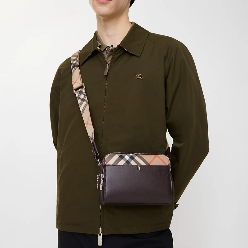 Pop Check Crossbody Bag in Peat brown/sand beige - Men, Leather | Burberry® Official