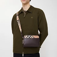 Pop Check Crossbody Bag in Peat brown/sand beige - Men, Leather | Burberry® Official