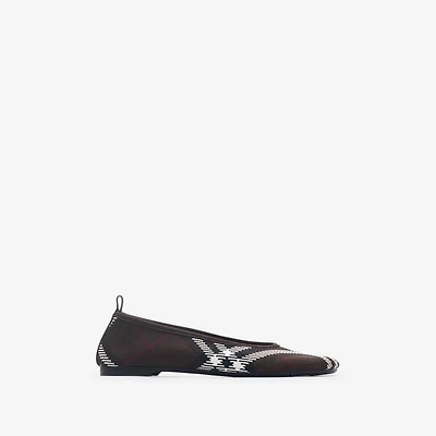 Check Knit Baby Ballerinas in Mahogany - Women | Burberry® Official