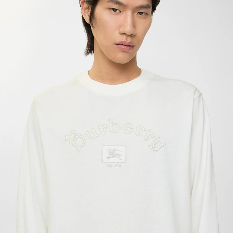 Long-sleeve Gothic Logo Cotton T-shirt in Chalk white - Men | Burberry® Official
