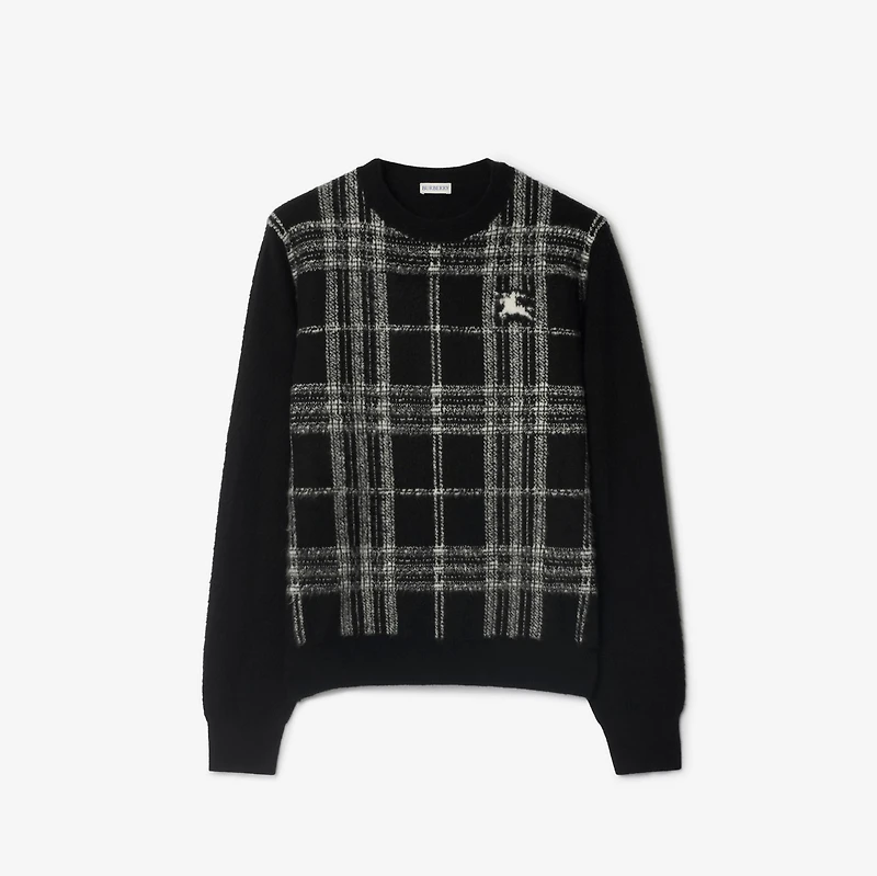 Check Wool Sweater in Black/white - Men | Burberry® Official