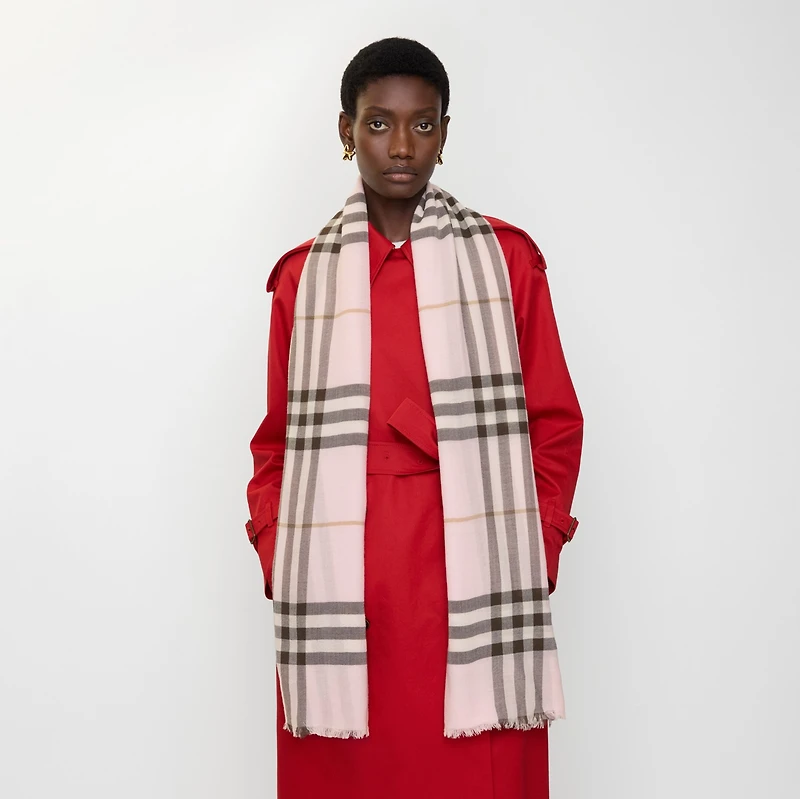 Wide Check Wool Scarf in Bow pink | Burberry® Official