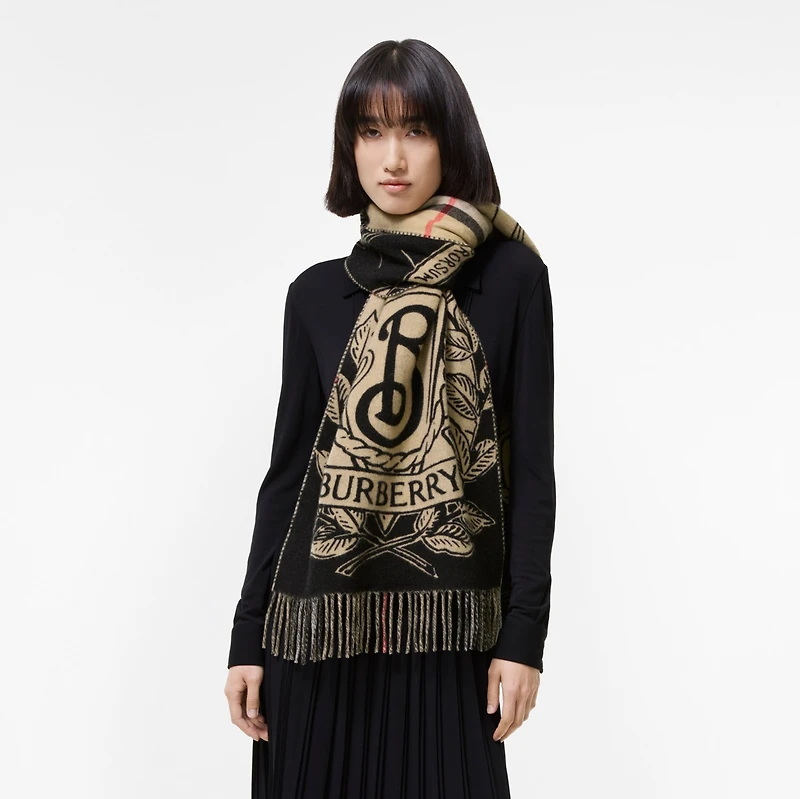 Wide Reversible Stormy Knight Scarf in Sand beige | Burberry® Official