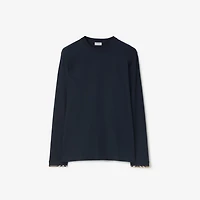 Long-sleeve Check Trim Cotton Top in Navy black - Men | Burberry® Official