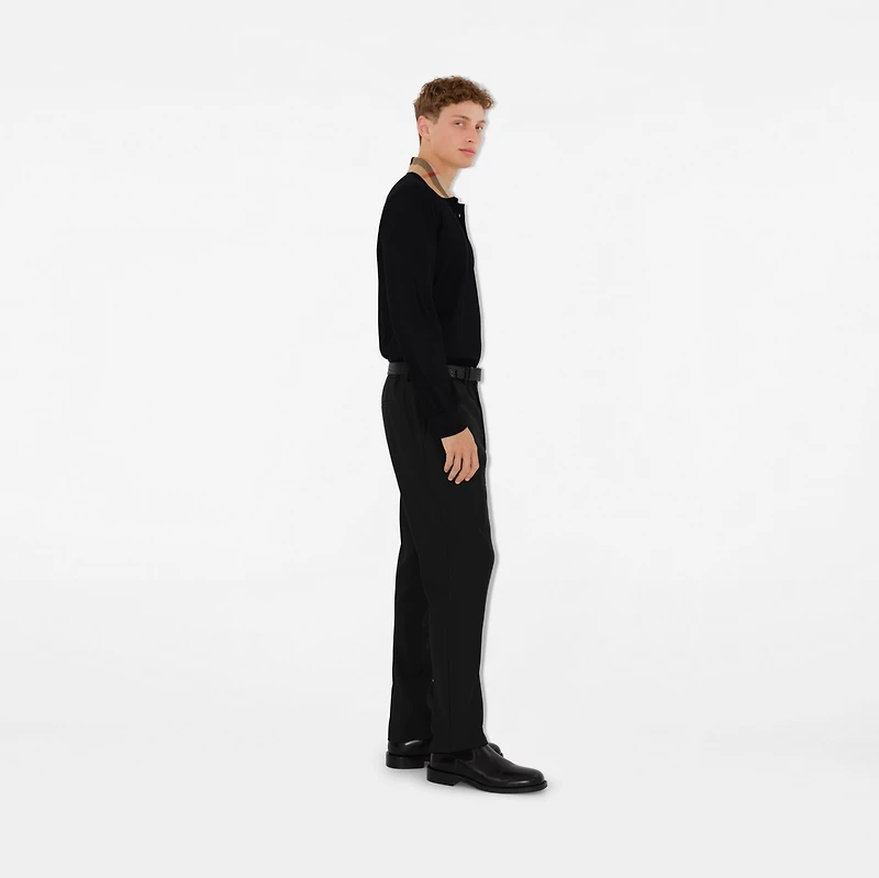 Long-sleeve Check Collar Cotton Polo Shirt in Black - Men | Burberry® Official