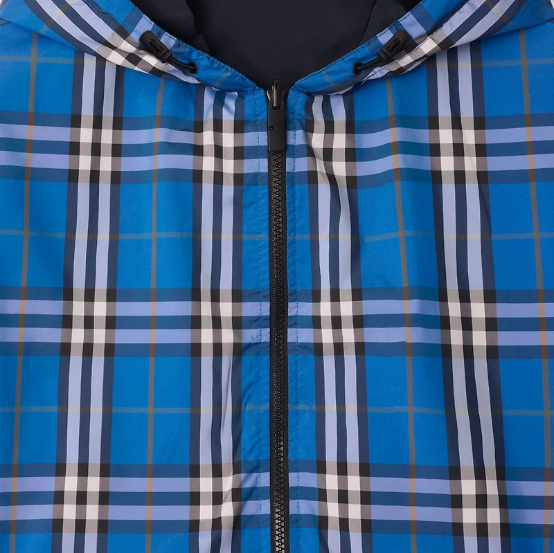Reversible Check Hooded Jacket in Hyacinth blue - Men | Burberry® Official