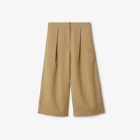 Pleated Cotton Blend Trousers in Sand | Burberry® Official