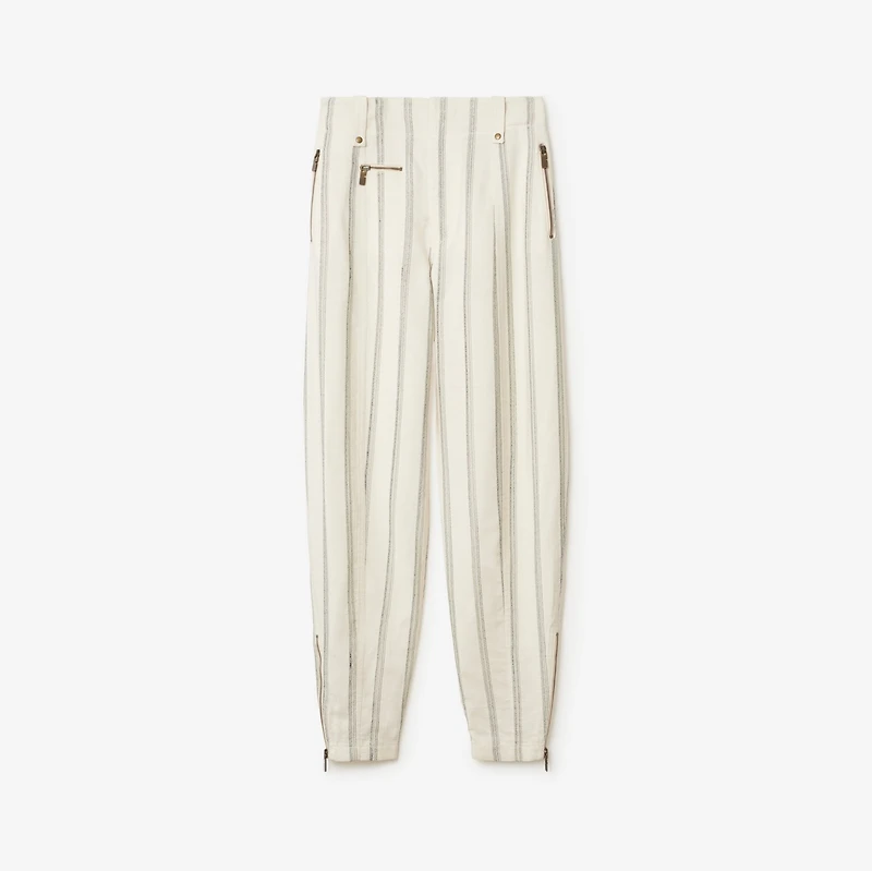 Striped Silk Blend Tailored Trousers in Cream/black - Women | Burberry® Official