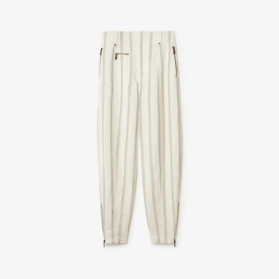 Striped Silk Blend Tailored Trousers in Cream/black - Women | Burberry® Official