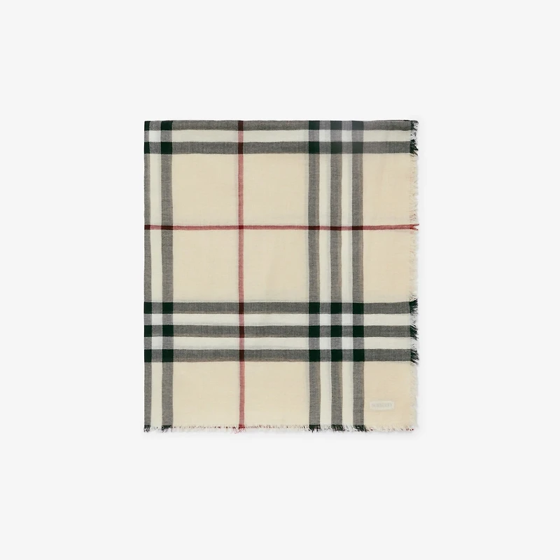 Wide Check Wool Scarf in Stone | Burberry® Official