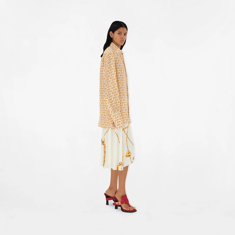 B Silk Shirt in Gold/white - Women | Burberry® Official