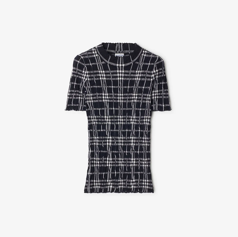 Check Wool Blend Top in Ink/chalk - Women | Burberry® Official