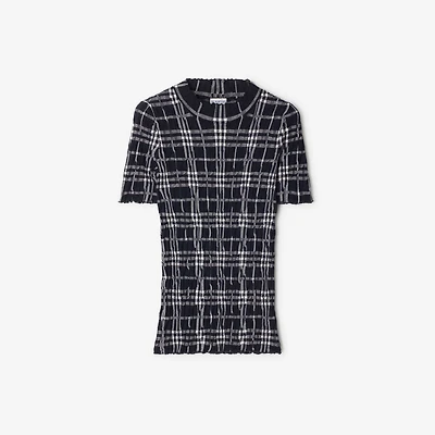 Check Wool Blend Top in Ink/chalk - Women | Burberry® Official