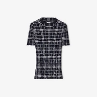 Check Wool Blend Top in Ink/chalk - Women | Burberry® Official