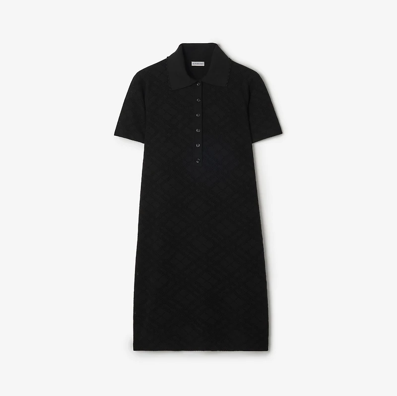 Check Wool Silk Polo Shirt Dress in Black - Women | Burberry® Official