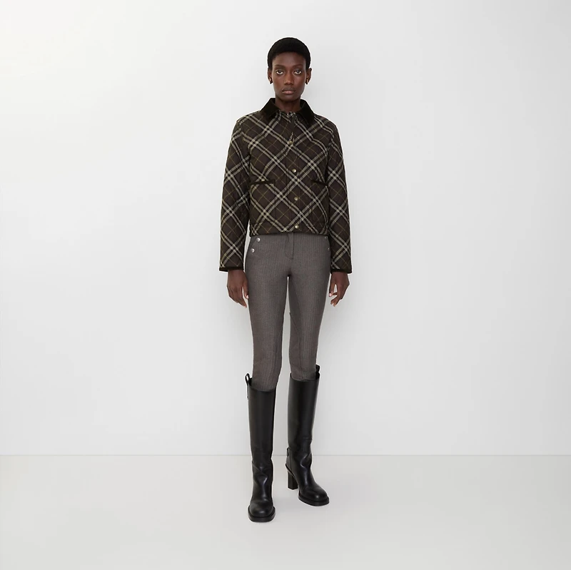 Cropped Check Quilted Cotton Jacket in Truffle brown - Women | Burberry® Official