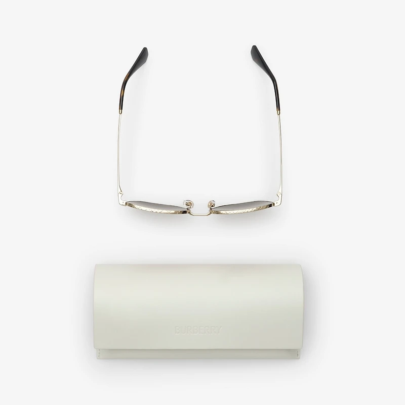 Metal Check Square Sunglasses in Light gold - Men | Burberry® Official