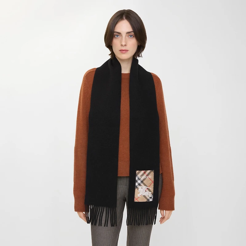 Check Label Cashmere Scarf in Black/sand | Burberry® Official