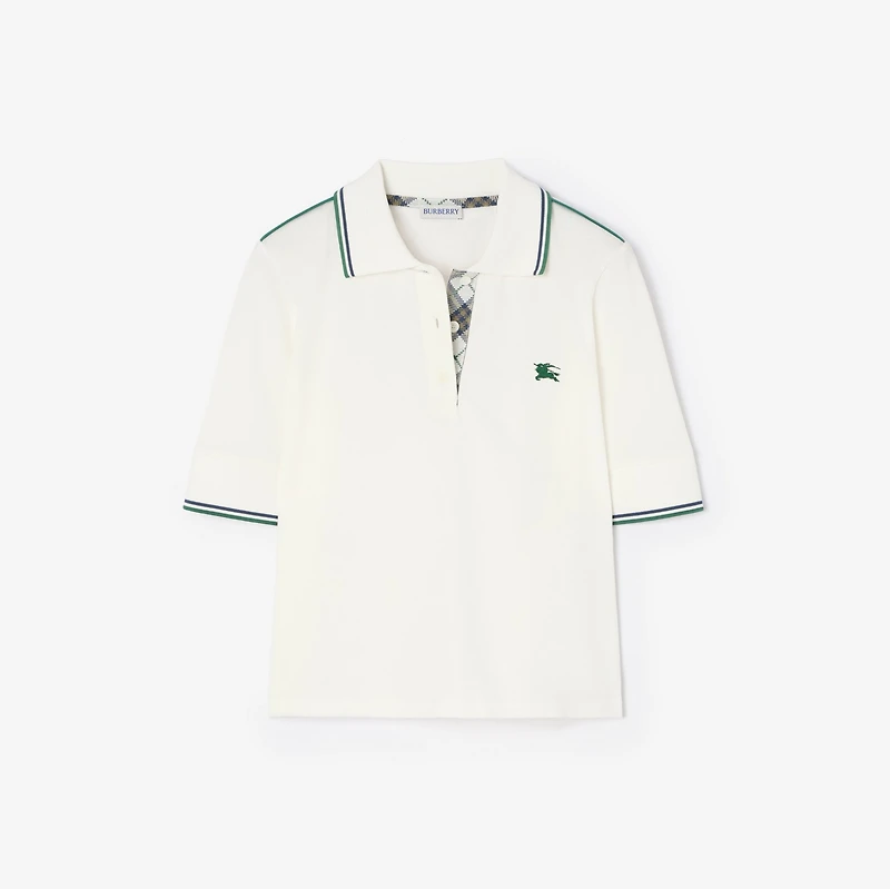 Cropped Check Cotton Pique Polo Shirt in Chalk white - Women | Burberry® Official