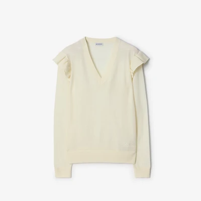 Ruffled Wool Sweater in Ivory white - Women | Burberry® Official