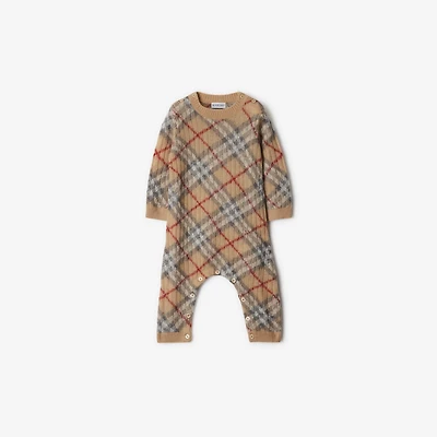 Check Alpaca Wool Silk Blend Jumpsuit in Pale stone - Children | Burberry® Official