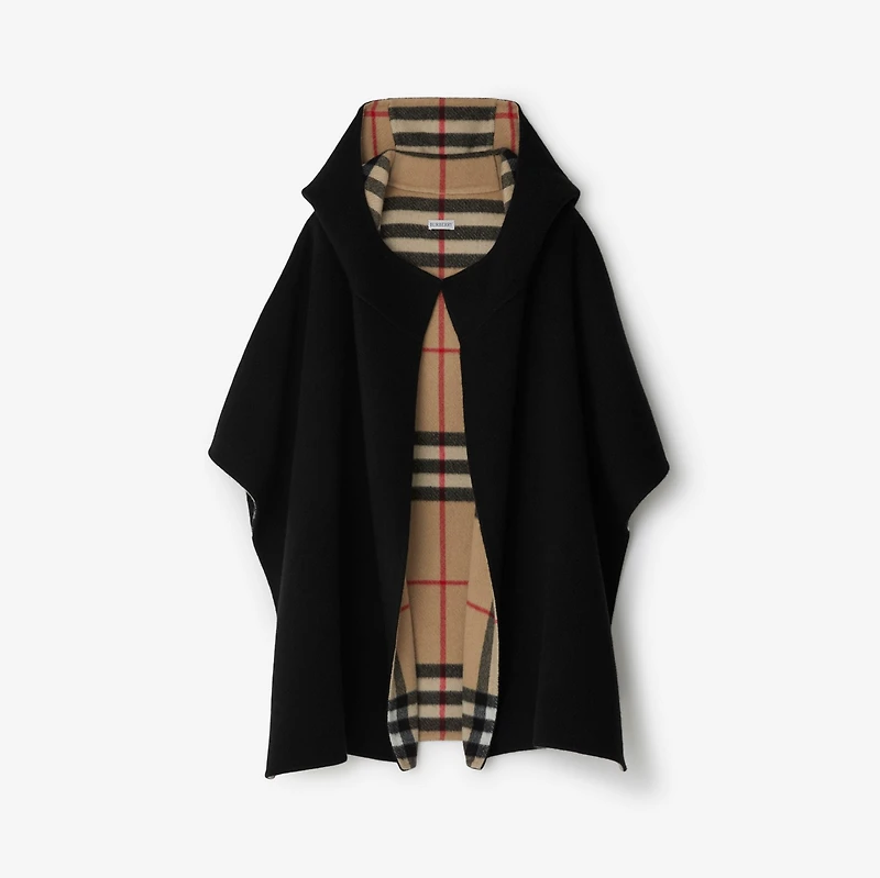 Cashmere Hooded Cape in Black/archive beige | Burberry® Official