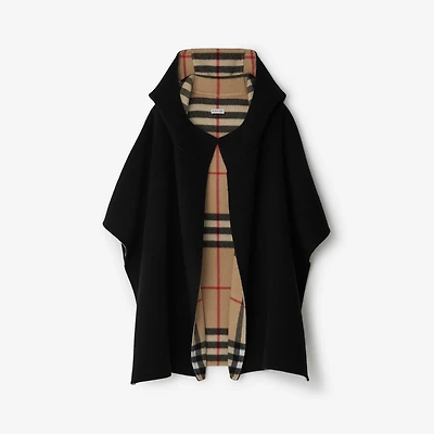 Cashmere Hooded Cape in Black/archive beige | Burberry® Official