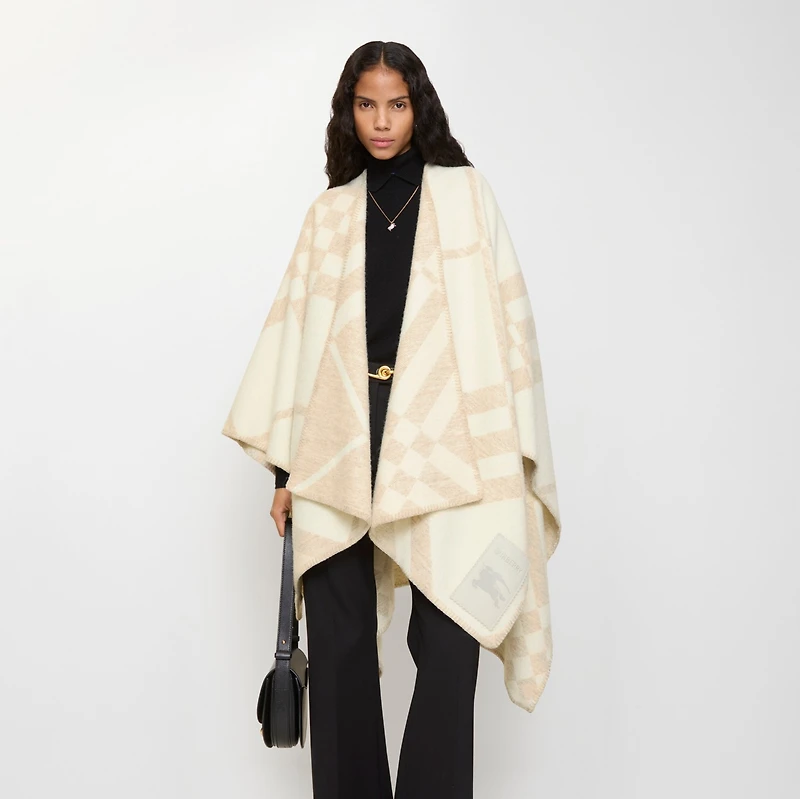 Check Wool Cashmere Cape in Calico beige | Burberry® Official