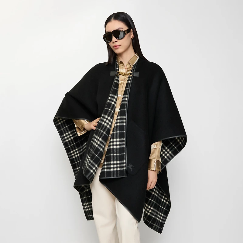Check Cashmere Cape in Black/calico beige | Burberry® Official