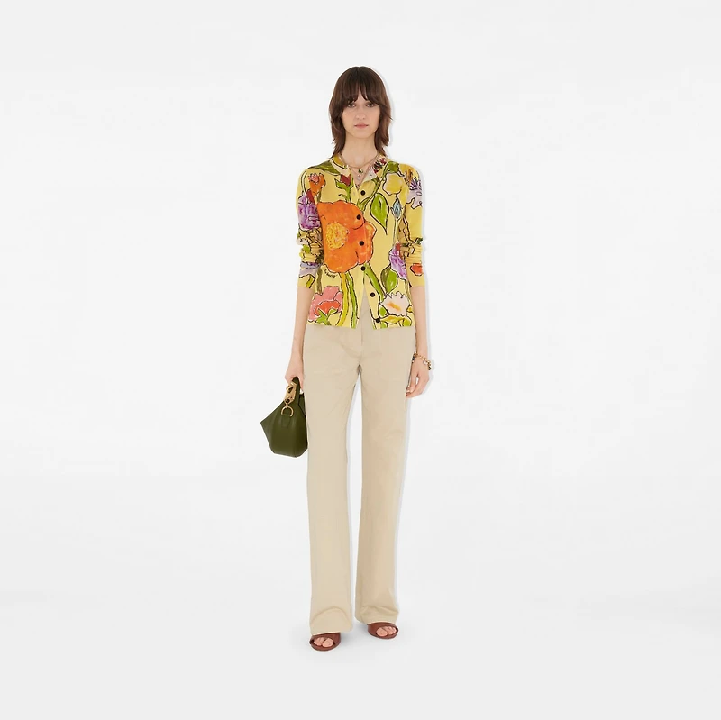 Highgrove Cascading Flowers Wool Cardigan in Yellow - Women | Burberry® Official