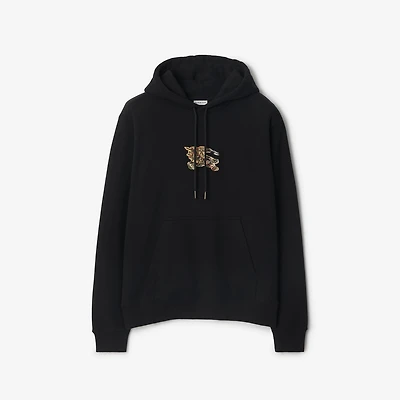 EKD Check Cotton Hoodie in Black - Men | Burberry® Official