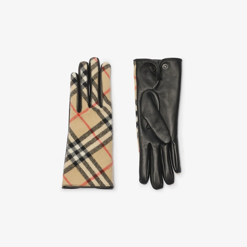 Check Wool Cashmere Gloves in Sand beige - Women | Burberry® Official