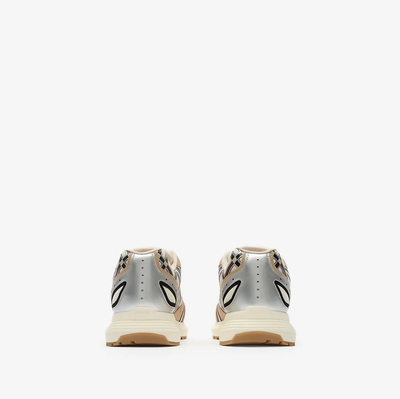 Nylon, Suede and Leather Eclipse Sneakers in Flax beige/silver - Men | Burberry® Official