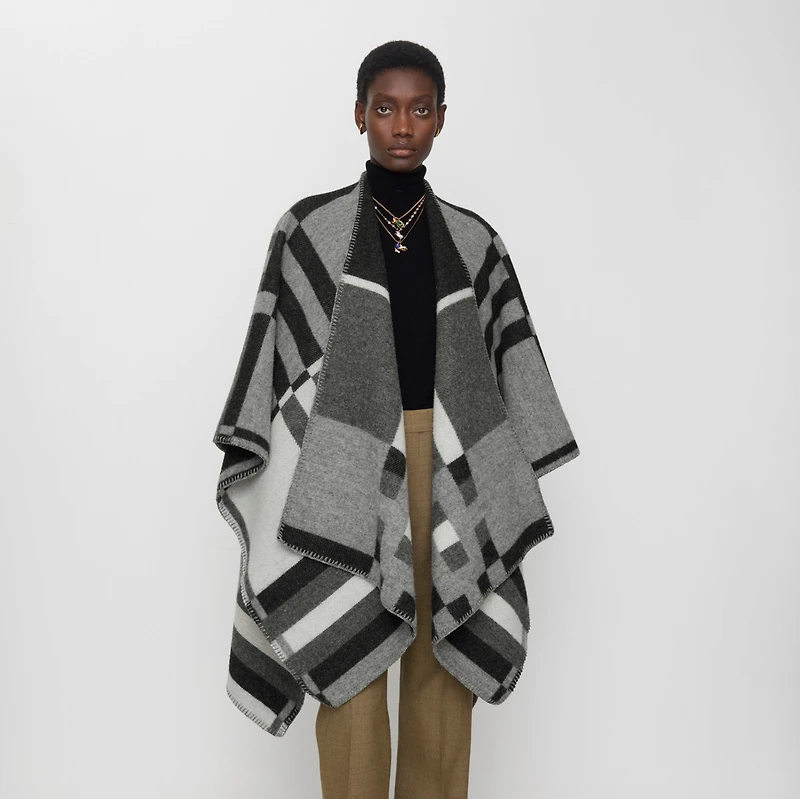 Colour Block Check​ Wool Cape in Chalk | Burberry® Official