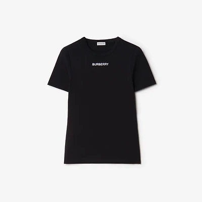 Ribbed Stretch Cotton T-shirt in Black - Women | Burberry® Official
